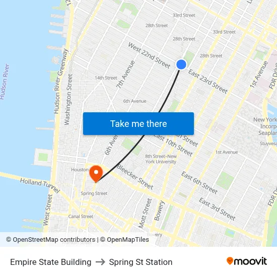 Empire State Building to Spring St Station map