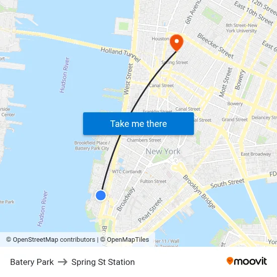Batery Park to Spring St Station map
