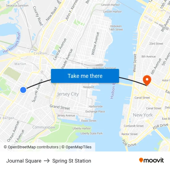 Journal Square to Spring St Station map