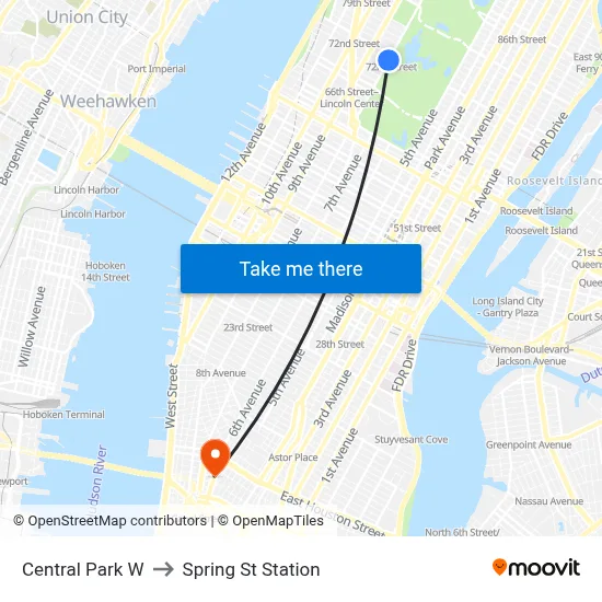 Central Park W to Spring St Station map