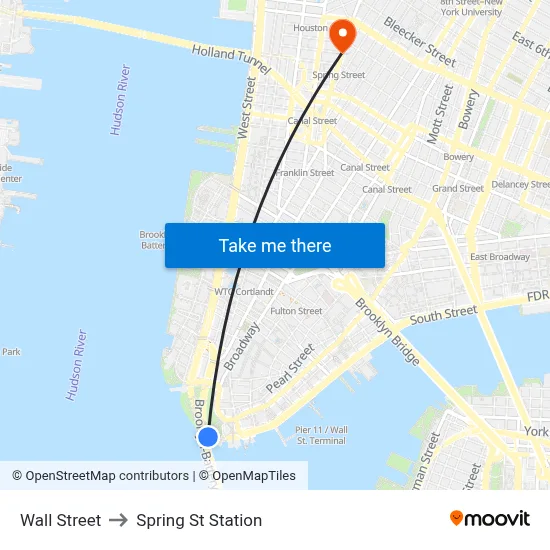 Wall Street to Spring St Station map