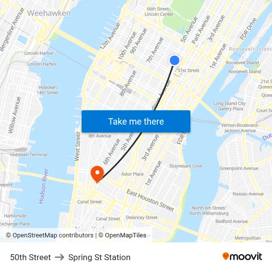 50th Street to Spring St Station map