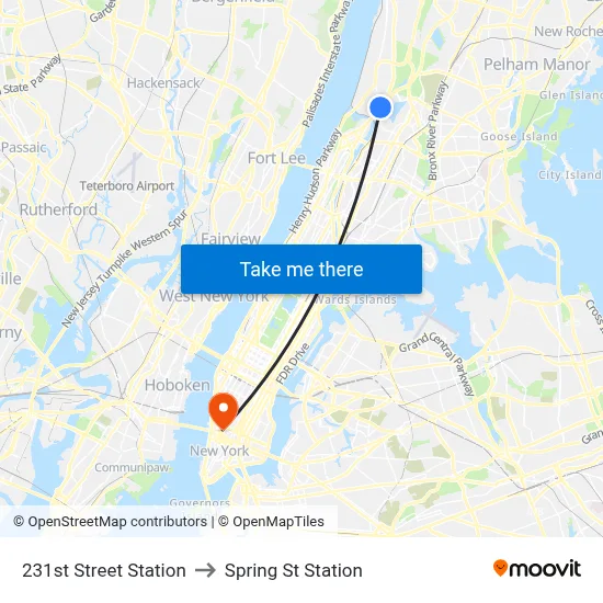 231st Street Station to Spring St Station map
