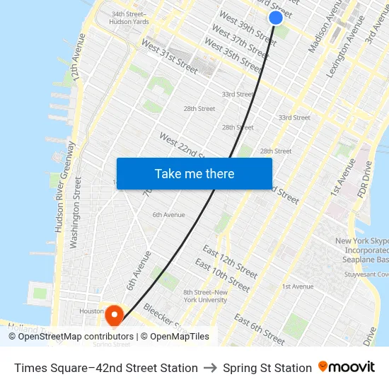 Times Square–42nd Street Station to Spring St Station map