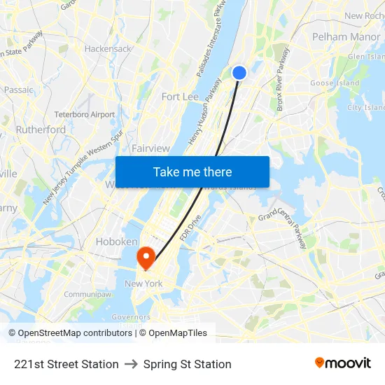 221st Street Station to Spring St Station map