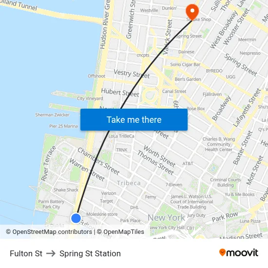 Fulton St to Spring St Station map