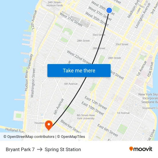 Bryant Park 7 to Spring St Station map
