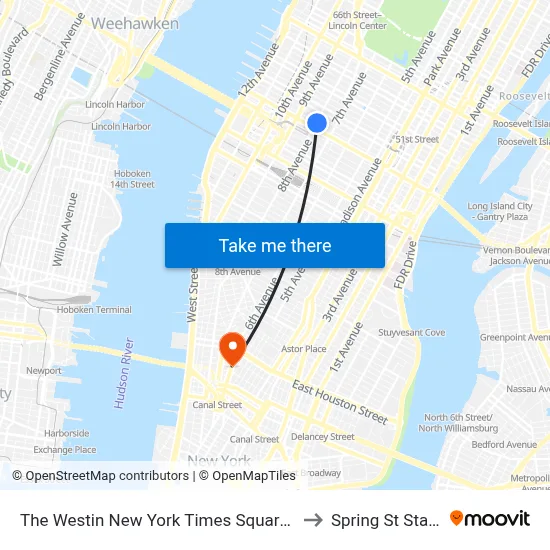 The Westin New York Times Square Hotel to Spring St Station map