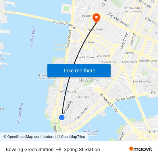 Bowling Green Station to Spring St Station map