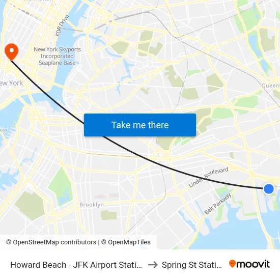 Howard Beach - JFK Airport Station to Spring St Station map