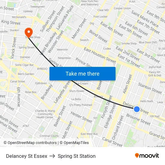 Delancey St Essex, New York, NY 10002 to Spring St Station map