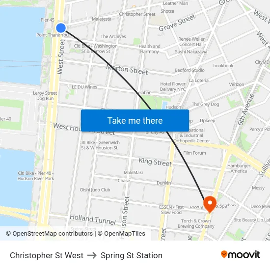 Christopher St West to Spring St Station map