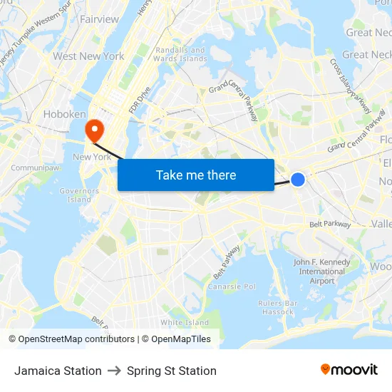 Jamaica Station to Spring St Station map