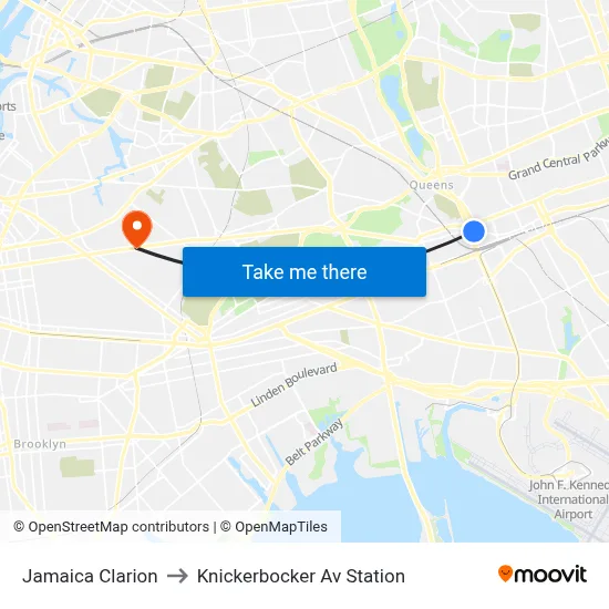 Jamaica Clarion to Knickerbocker Av Station map