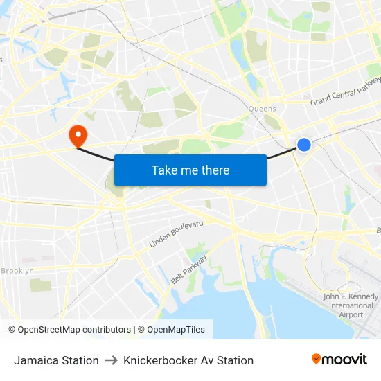Jamaica Station to Knickerbocker Av Station map