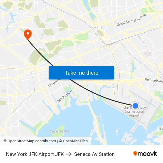 New York JFK Airport JFK to Seneca Av Station map