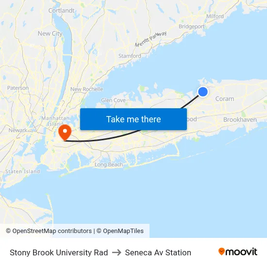 Stony Brook University Rad to Seneca Av Station map