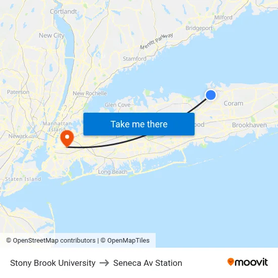Stony Brook University to Seneca Av Station map