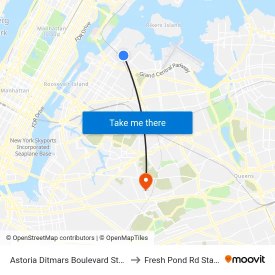 Astoria Ditmars Boulevard Station to Fresh Pond Rd Station map