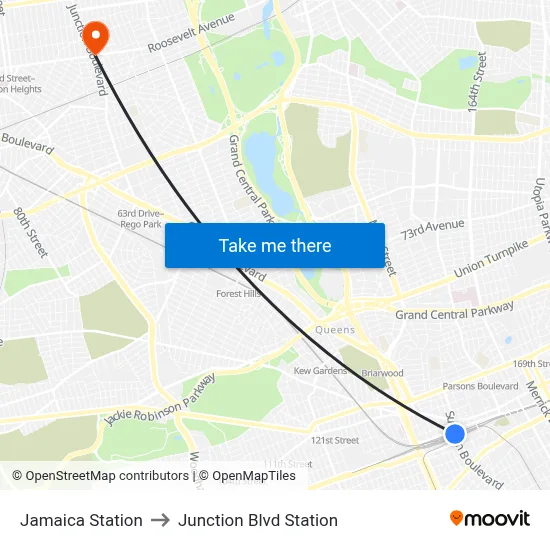 Jamaica Station to Junction Blvd Station map