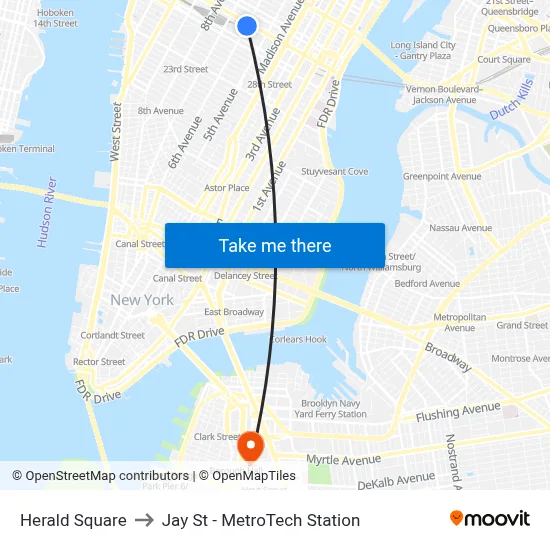 Herald Square to Jay St - MetroTech Station map