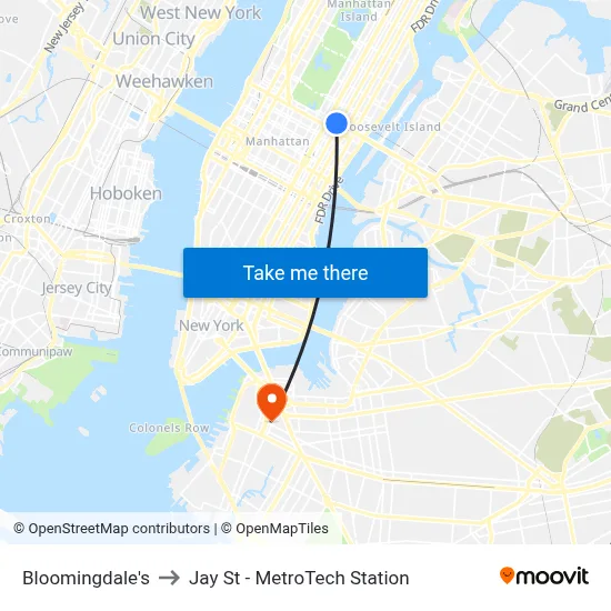 Bloomingdale's to Jay St - MetroTech Station map