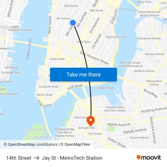 14th Street to Jay St - MetroTech Station map