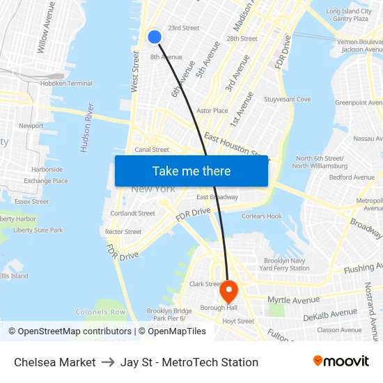 Chelsea Market to Jay St - MetroTech Station map
