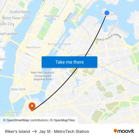 Riker's Island to Jay St - MetroTech Station map