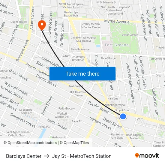 Barclays Center to Jay St - MetroTech Station map