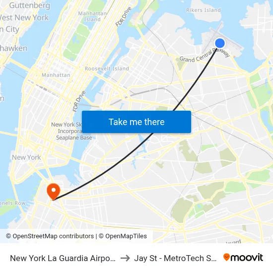New York La Guardia Airport LGA to Jay St - MetroTech Station map
