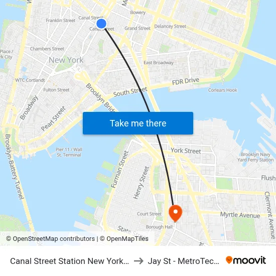 Canal Street Station New York City Subway to Jay St - MetroTech Station map