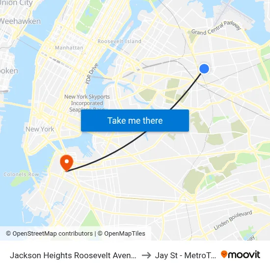 Jackson Heights Roosevelt Avenue 74th Street Station to Jay St - MetroTech Station map