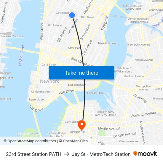23rd Street Station PATH to Jay St - MetroTech Station map