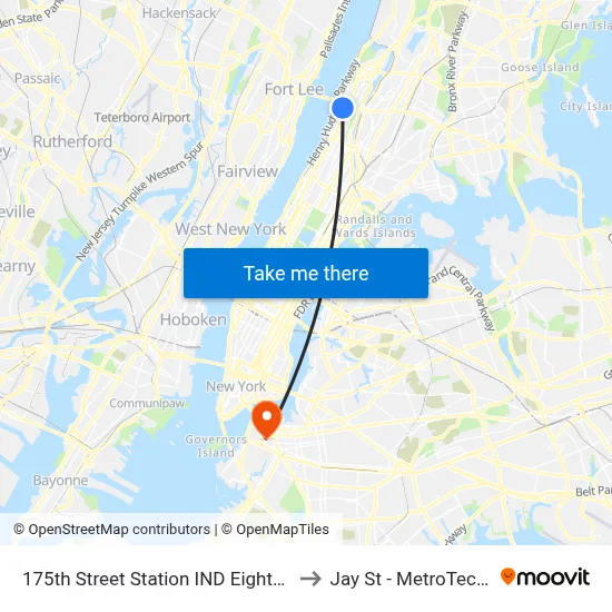 175th Street Station IND Eighth Avenue Line to Jay St - MetroTech Station map