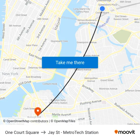 One Court Square to Jay St - MetroTech Station map