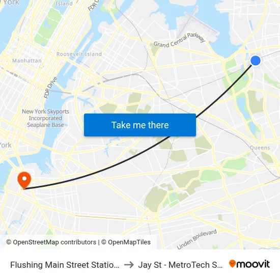 Flushing Main Street Station LIRR to Jay St - MetroTech Station map