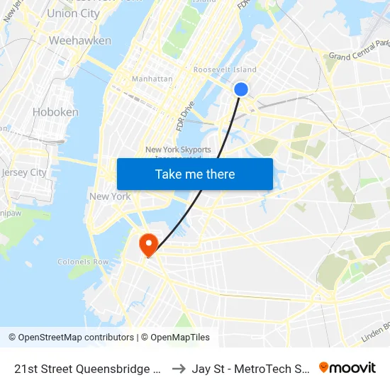 21st Street Queensbridge Station to Jay St - MetroTech Station map