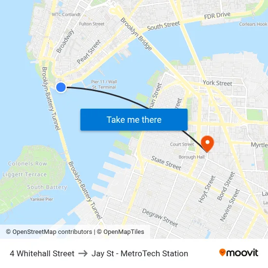4 Whitehall Street to Jay St - MetroTech Station map