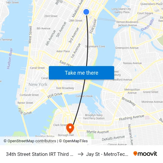34th Street Station IRT Third Avenue Line to Jay St - MetroTech Station map