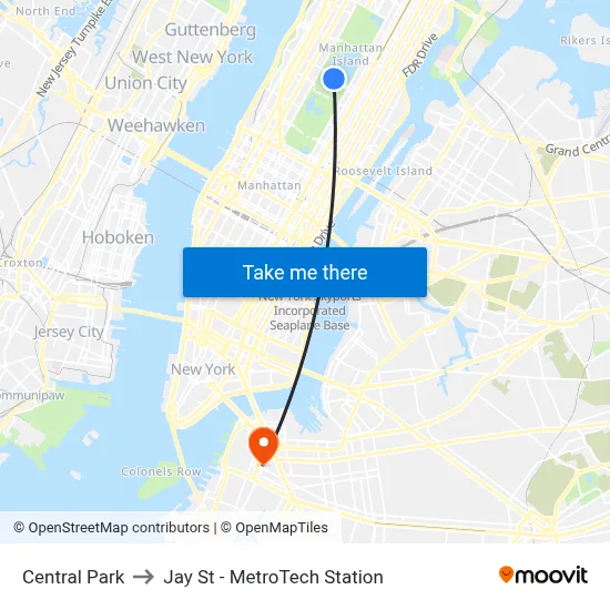 Central Park to Jay St - MetroTech Station map
