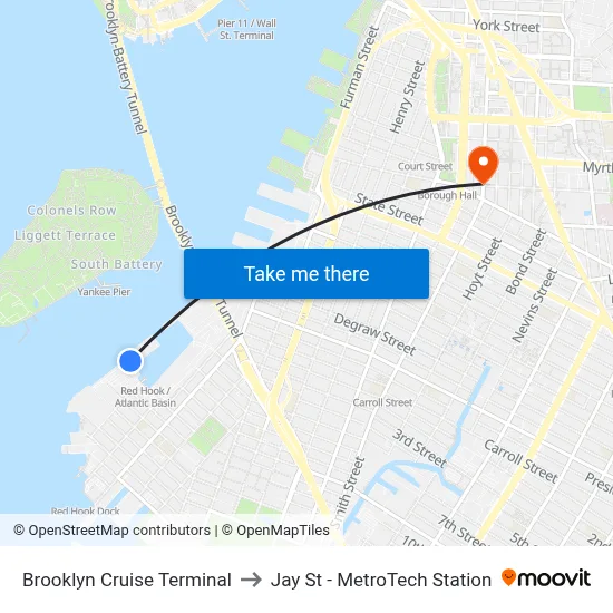 Brooklyn Cruise Terminal to Jay St - MetroTech Station map
