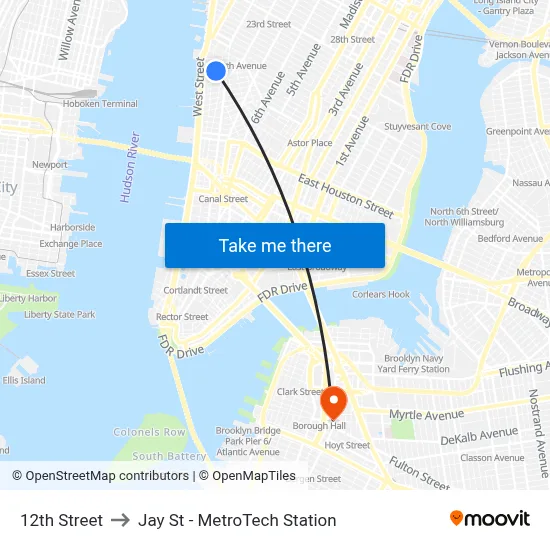 12th Street to Jay St - MetroTech Station map