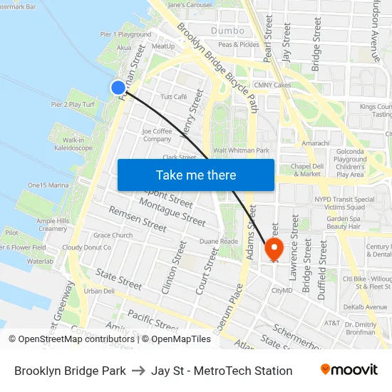 Brooklyn Bridge Park to Jay St - MetroTech Station map