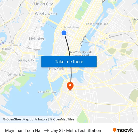 Moynihan Train Hall to Jay St - MetroTech Station map