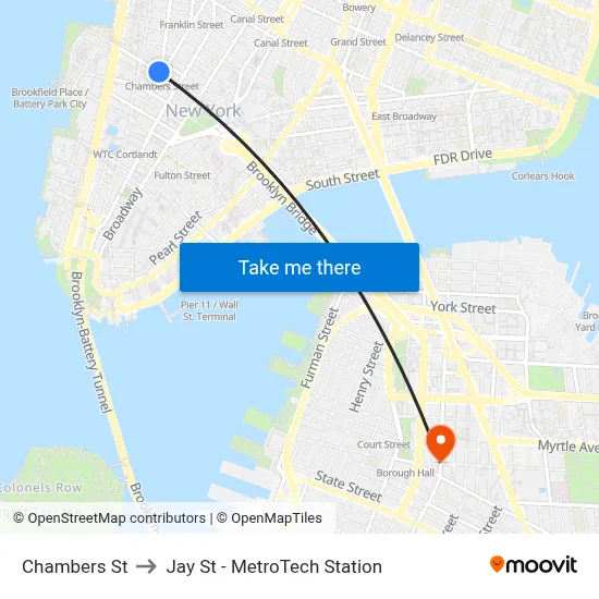 Chambers St to Jay St - MetroTech Station map