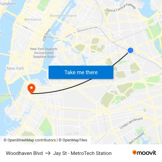 Woodhaven Blvd to Jay St - MetroTech Station map
