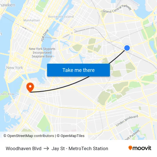 Woodhaven Blvd to Jay St - MetroTech Station map
