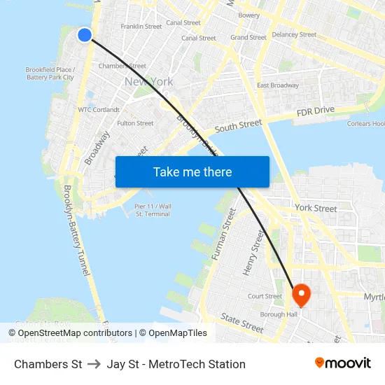 Chambers St to Jay St - MetroTech Station map