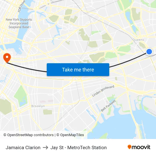 Jamaica Clarion to Jay St - MetroTech Station map